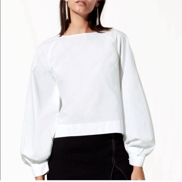 Aritzia Babaton Niki Cotton Poplin Blouse Top Balloon Sleeves White size Small l - Picture 1 of 13
